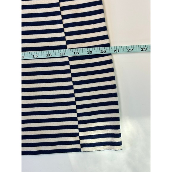 Madewell Navy Blue Ivory Striped 3/4 Sleeve Knit Shift Dress Size M - Picture 8 of 9